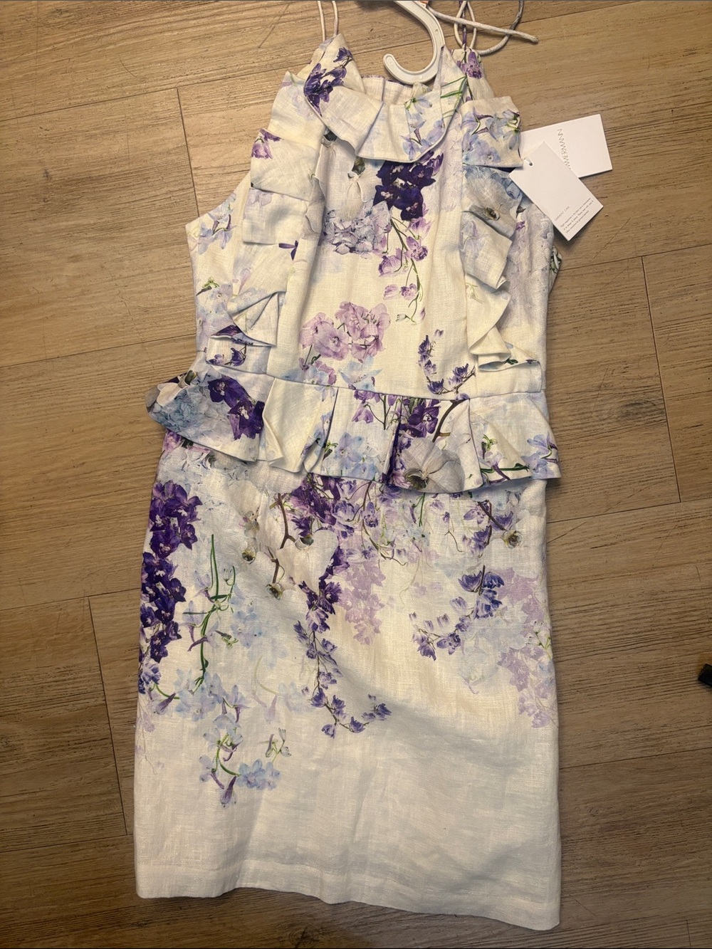 Zimmermann White and Lavender Floral Ruffle Dress